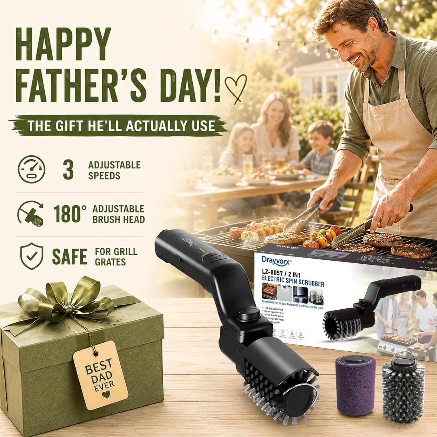 2026 Upgraded Torque Rechargeable Electric Grill Brush with 3-Speed Modes, 20kg Max Torque