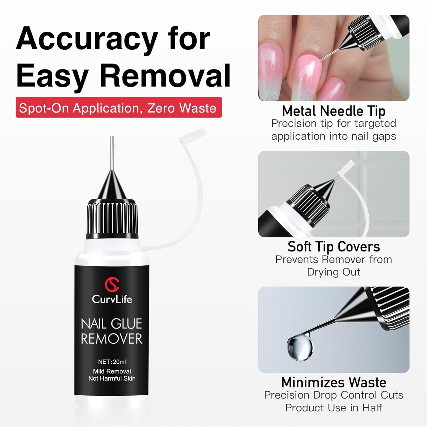 Gentle Pinpoint Nail Glue Remover for Press on