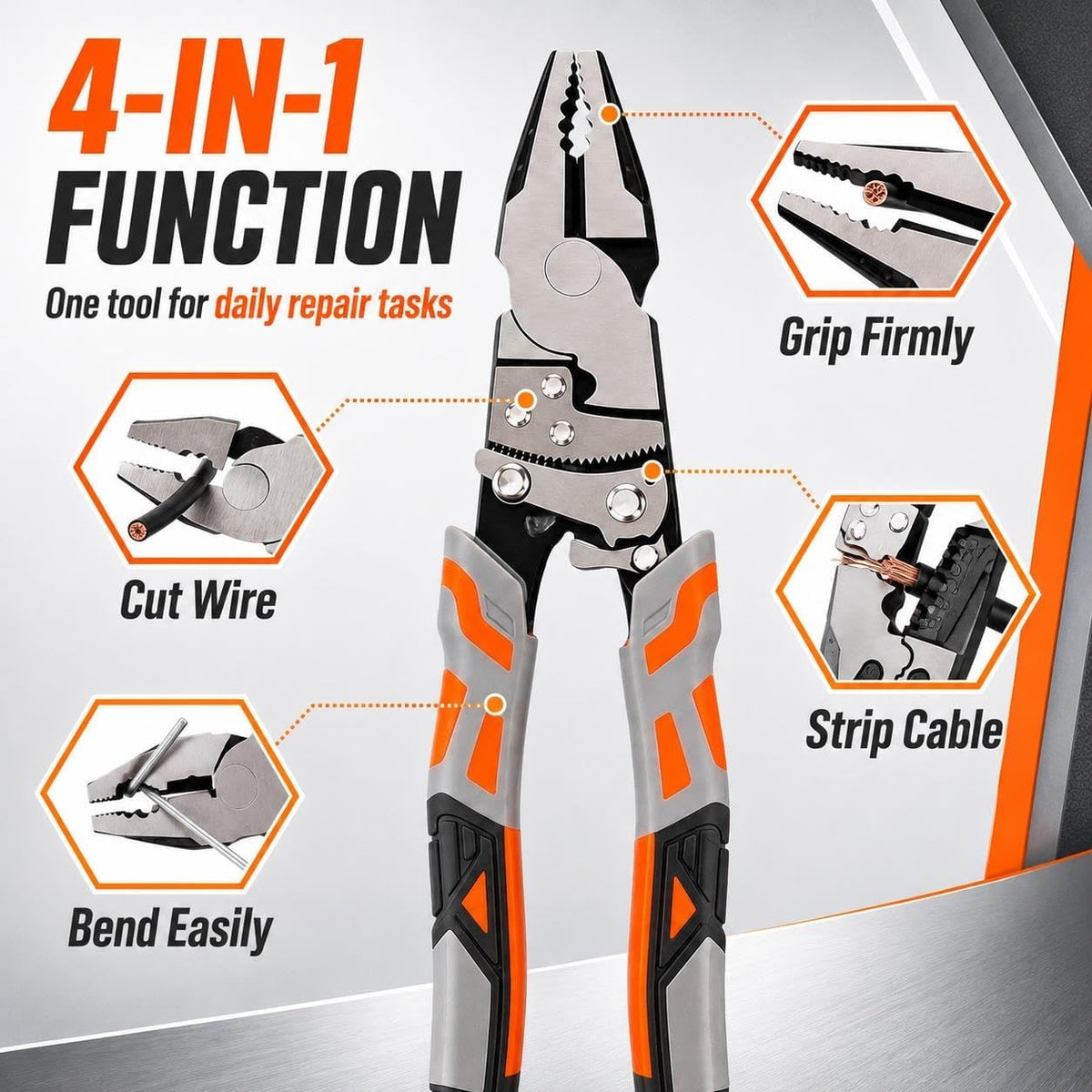9in Ratcheting Locking Pliers, Self-Locking Cut/Strip/Crimp