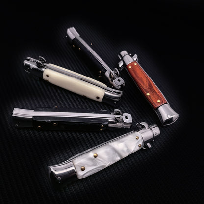 9-Inch Stiletto Automatic Knife – Polished Bayonet-Style Blade