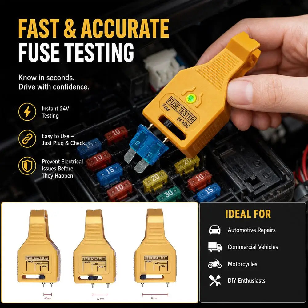 DC 24V Automotive Blade Fuses Tester and Puller Check for Circuit Breakers for Car ATR ATO/ATC ATM Reset Fuse Removal Tool Also Test for Glass Tube Fuse