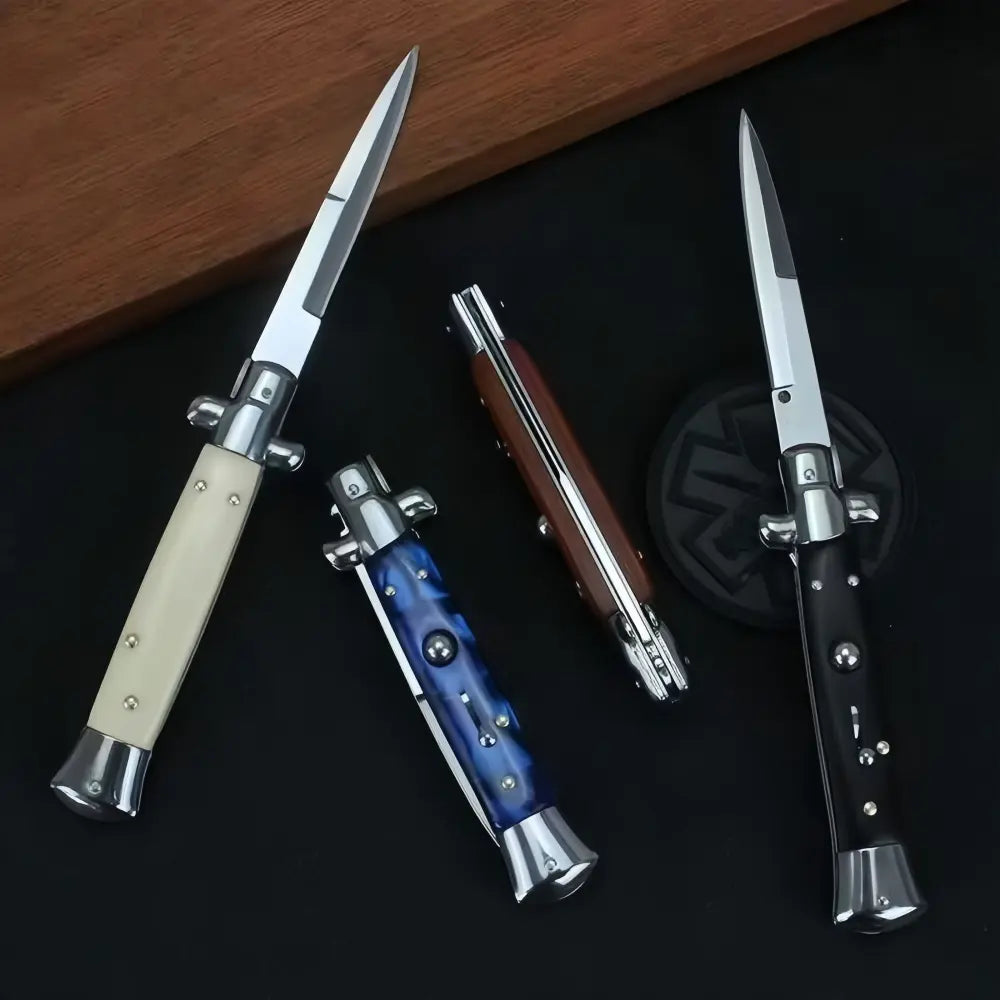 9-Inch Stiletto Automatic Knife – Polished Bayonet-Style Blade