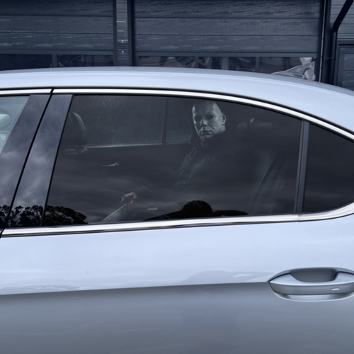 Silent, Pale Masked Man Art Car Window Sticker, One-Way View, Universal Size