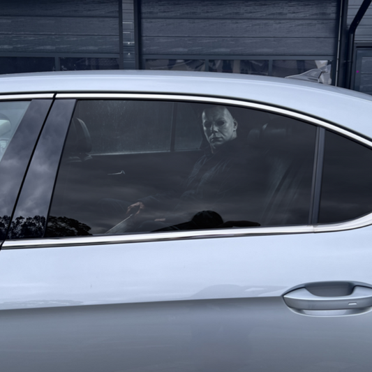 Silent, Pale Masked Man Art Car Window Sticker, One-Way View, Universal Size
