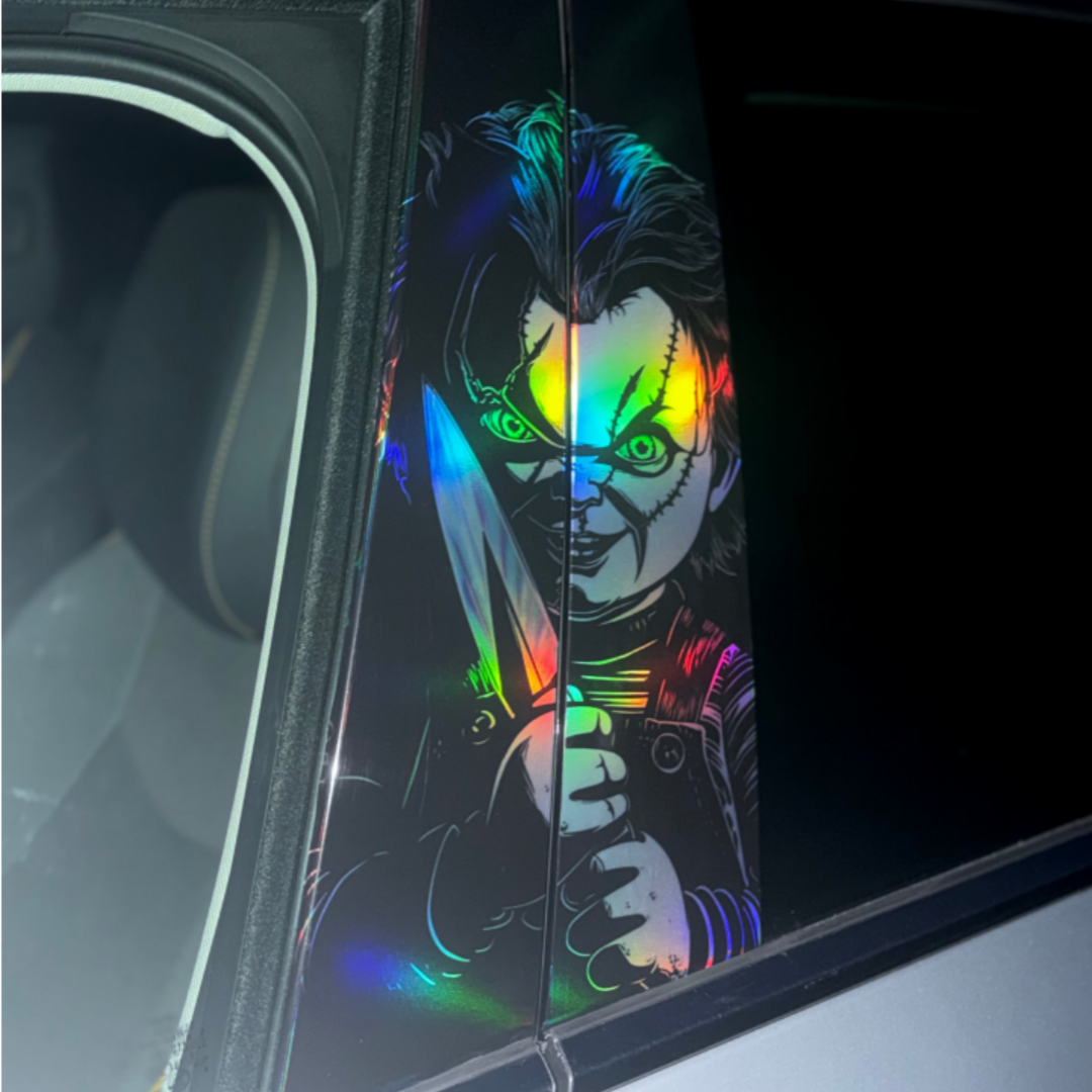 Chucky Doll Holographic Car Pillar Vinyl Limited Art Edition，Universal Size