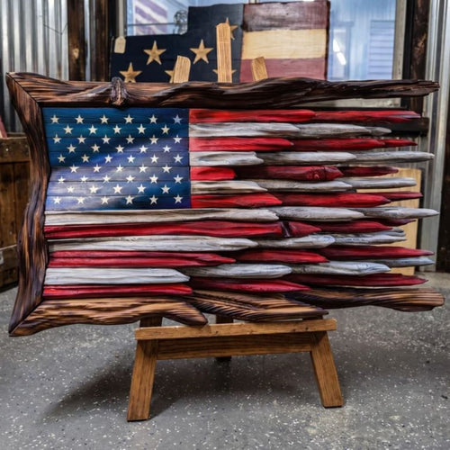 American Flag Solid Wood Engraved Wall Hanging: Independence Day Declaration of Glory