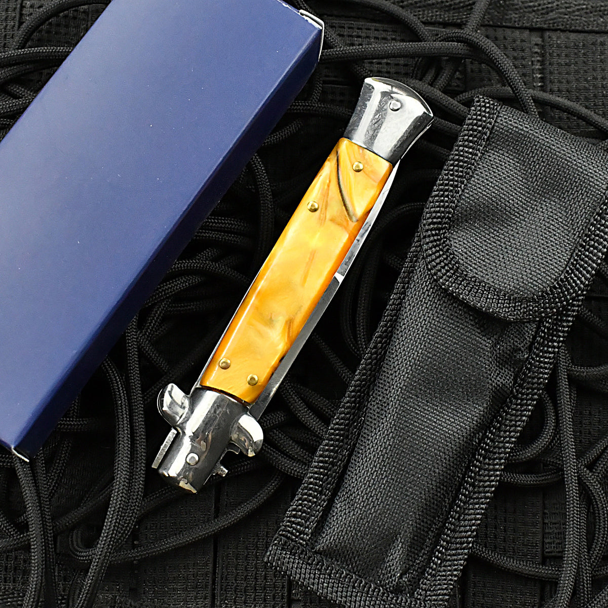 9-Inch Stiletto Automatic Knife – Polished Bayonet-Style Blade