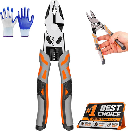 9in Ratcheting Locking Pliers, Self-Locking Cut/Strip/Crimp