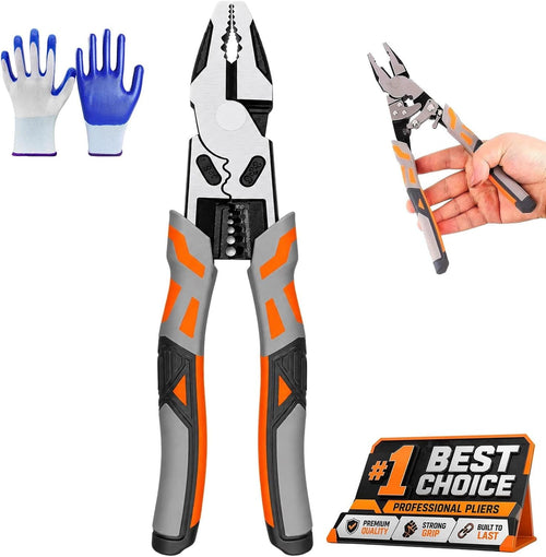 9in Ratcheting Locking Pliers, Self-Locking Cut/Strip/Crimp