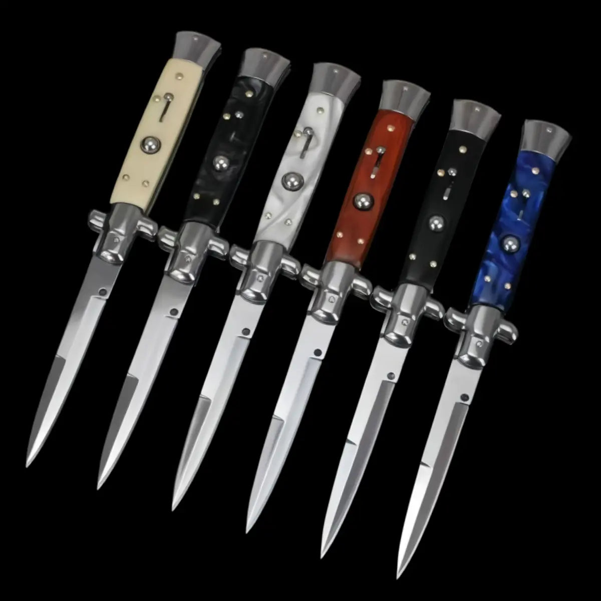 9-Inch Stiletto Automatic Knife – Polished Bayonet-Style Blade