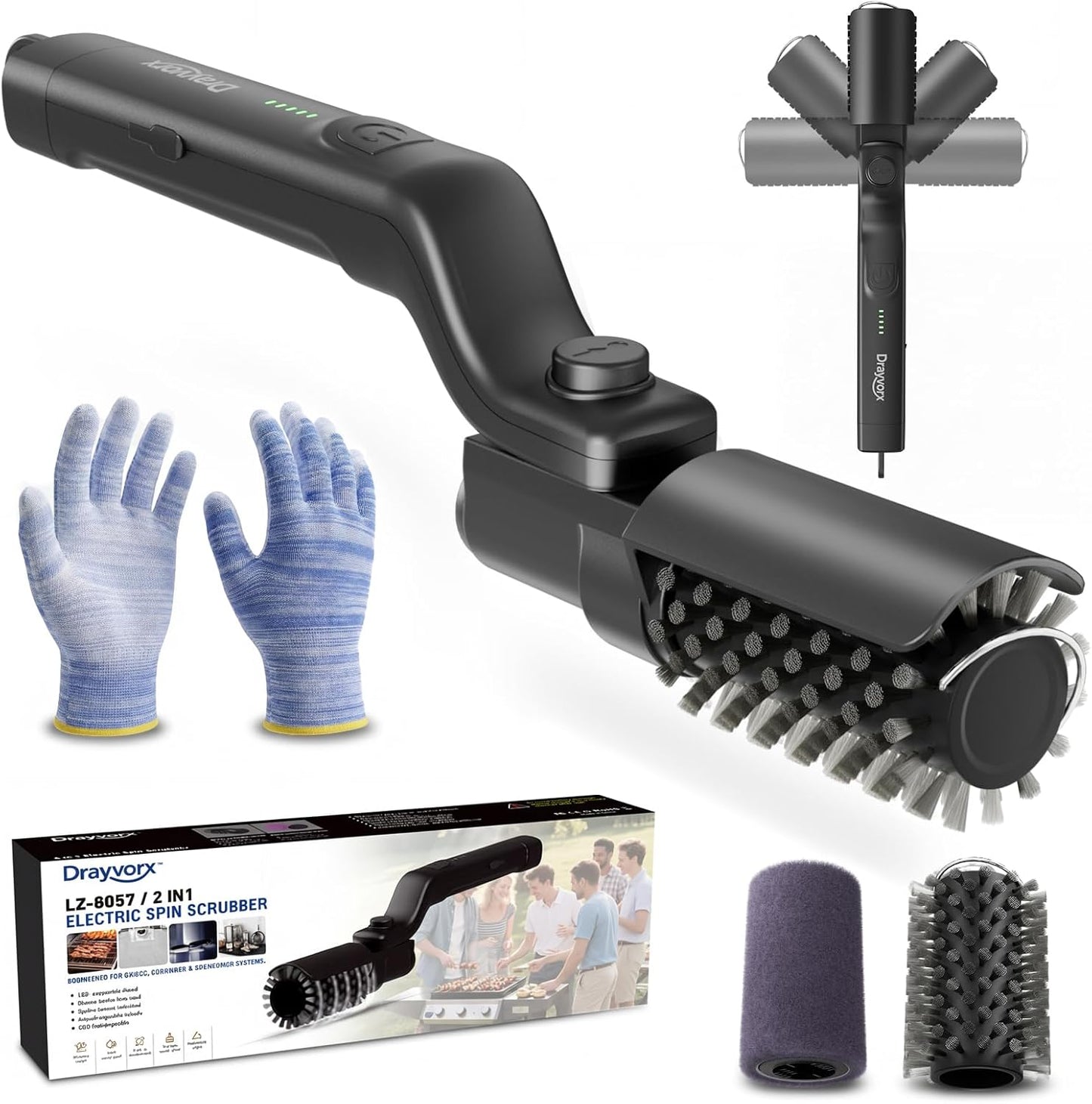 2026 Upgraded Torque Rechargeable Electric Grill Brush with 3-Speed Modes, 20kg Max Torque