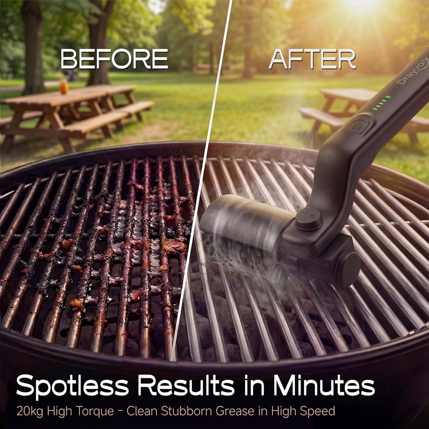 2026 Upgraded Torque Rechargeable Electric Grill Brush with 3-Speed Modes, 20kg Max Torque
