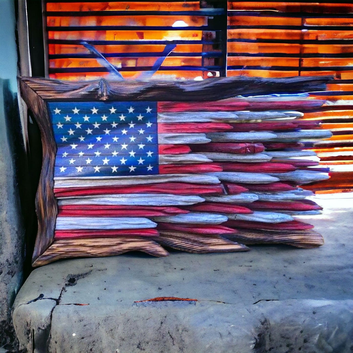 American Flag Solid Wood Engraved Wall Hanging: Independence Day Declaration of Glory
