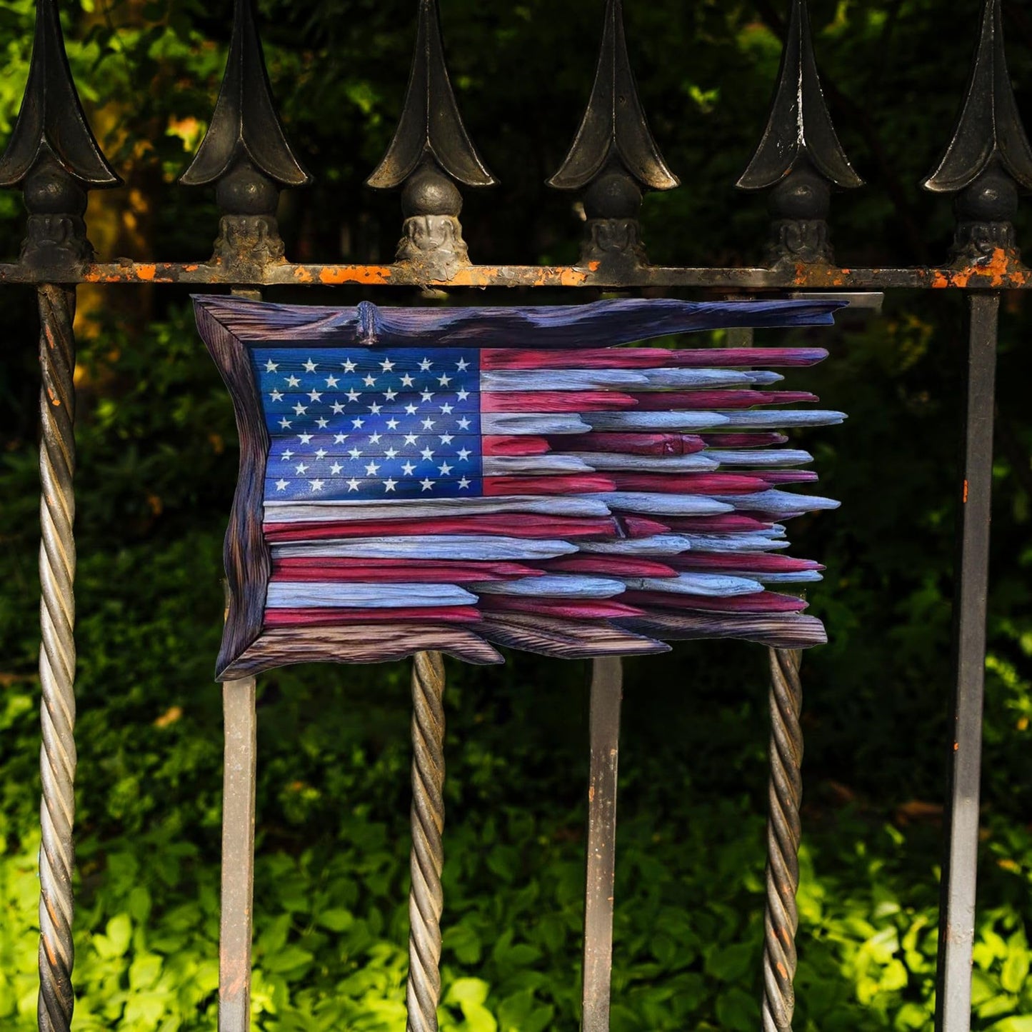 American Flag Solid Wood Engraved Wall Hanging: Independence Day Declaration of Glory