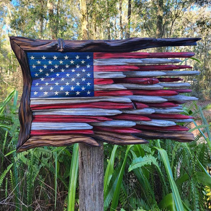 American Flag Solid Wood Engraved Wall Hanging: Independence Day Declaration of Glory