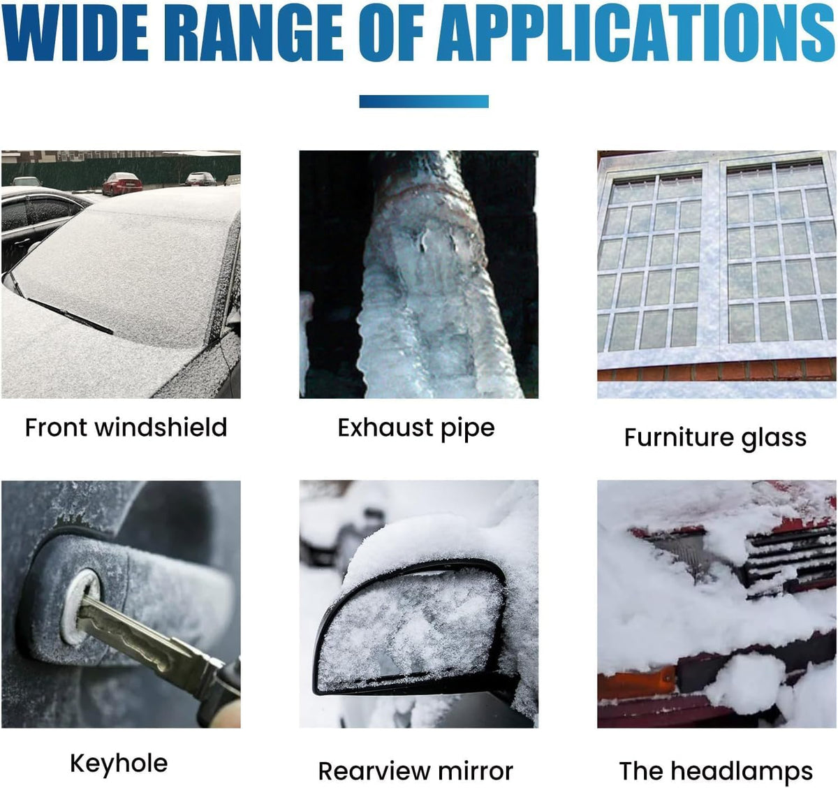 Car Windshield Deicer Spray-Instantly melts ice and frost, fast-acting anti re-freezing formula, works for windshields, windows, mirrors & locks