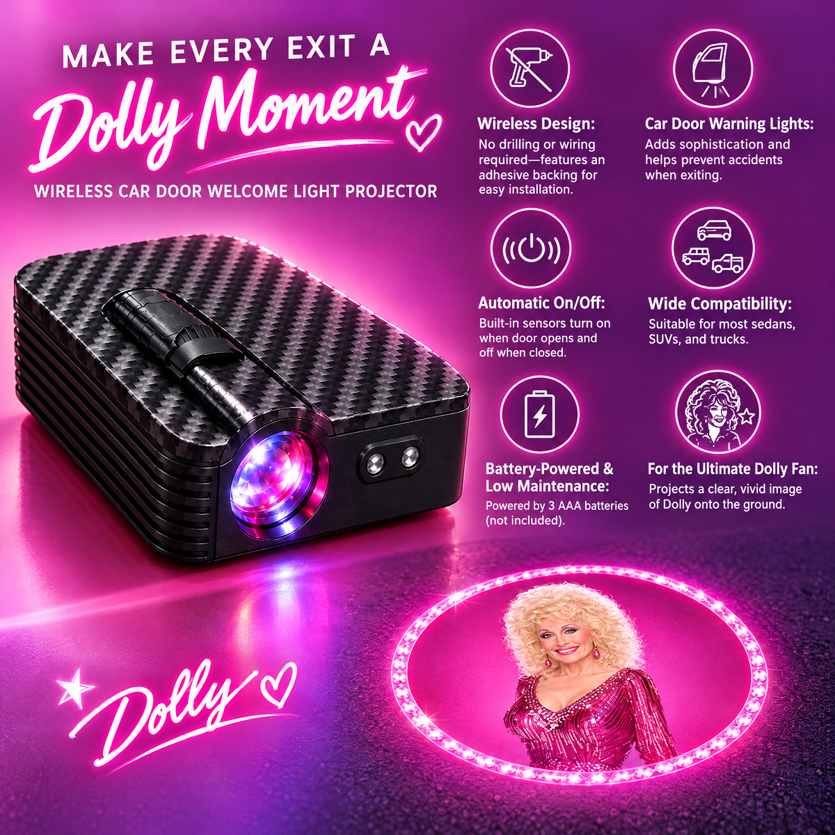 Dolly Car Door Welcome Projection Light