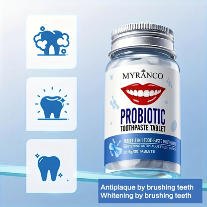 Probiotic Toothpaste Tablet Whitening Fresh 2 in 1 Toothpaste Mouthwash 30pcs