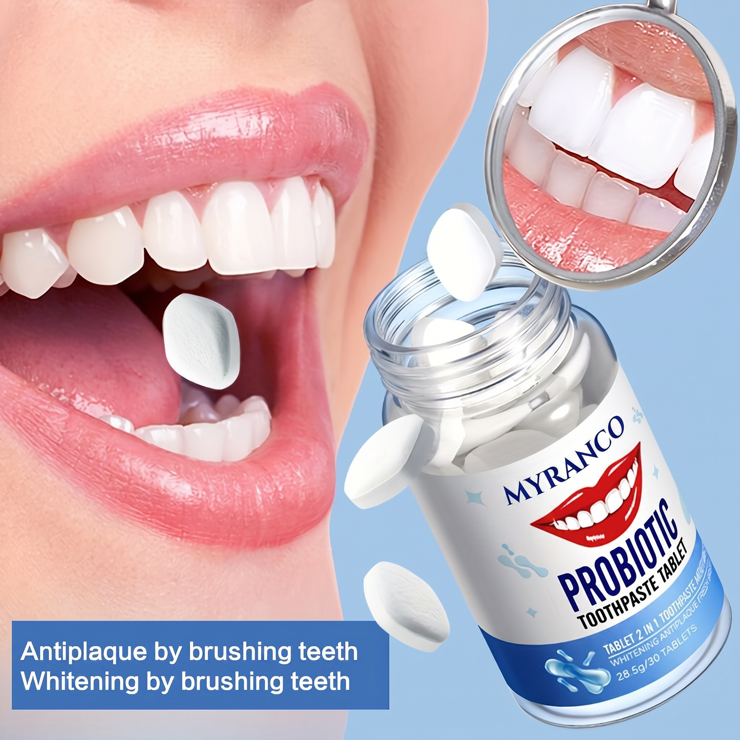 Probiotic Toothpaste Tablet Whitening Fresh 2 in 1 Toothpaste Mouthwash 30pcs