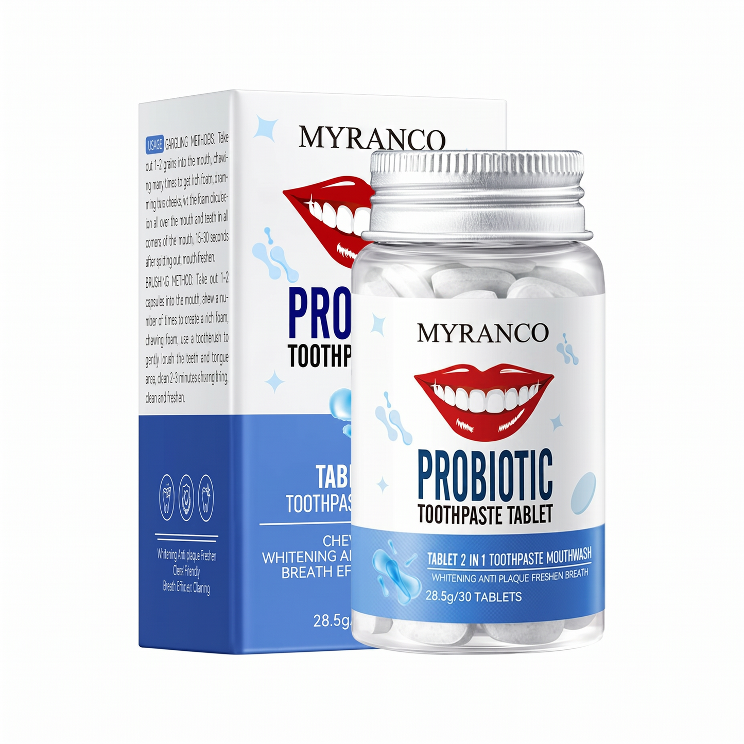 Probiotic Toothpaste Tablet Whitening Fresh 2 in 1 Toothpaste Mouthwash 30pcs