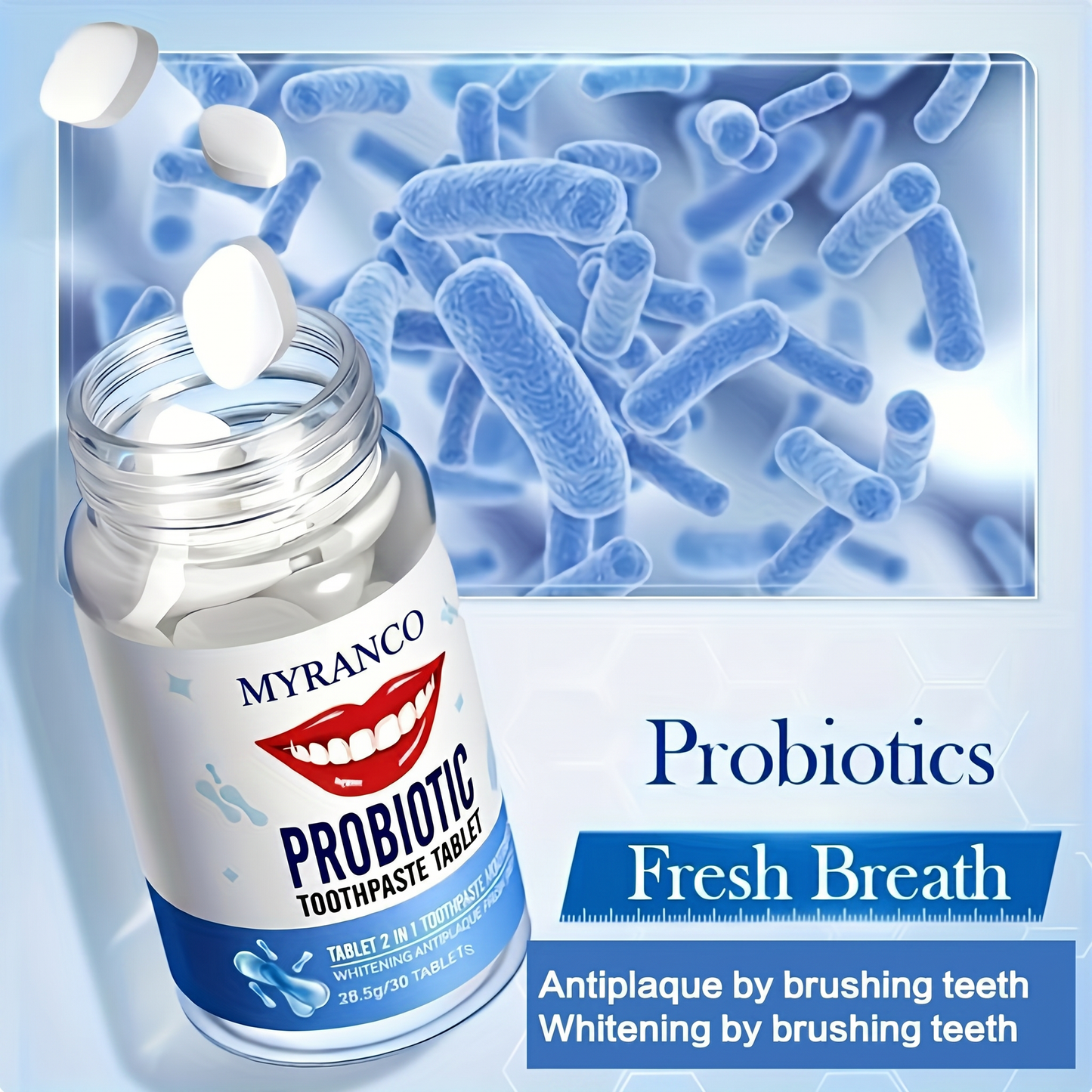 Probiotic Toothpaste Tablet Whitening Fresh 2 in 1 Toothpaste Mouthwash 30pcs