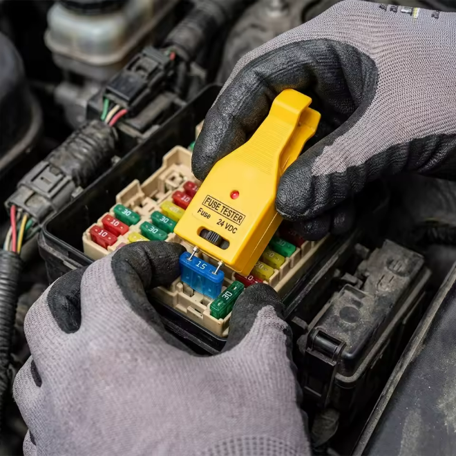 DC 24V Automotive Blade Fuses Tester and Puller Check for Circuit Breakers for Car ATR ATO/ATC ATM Reset Fuse Removal Tool Also Test for Glass Tube Fuse
