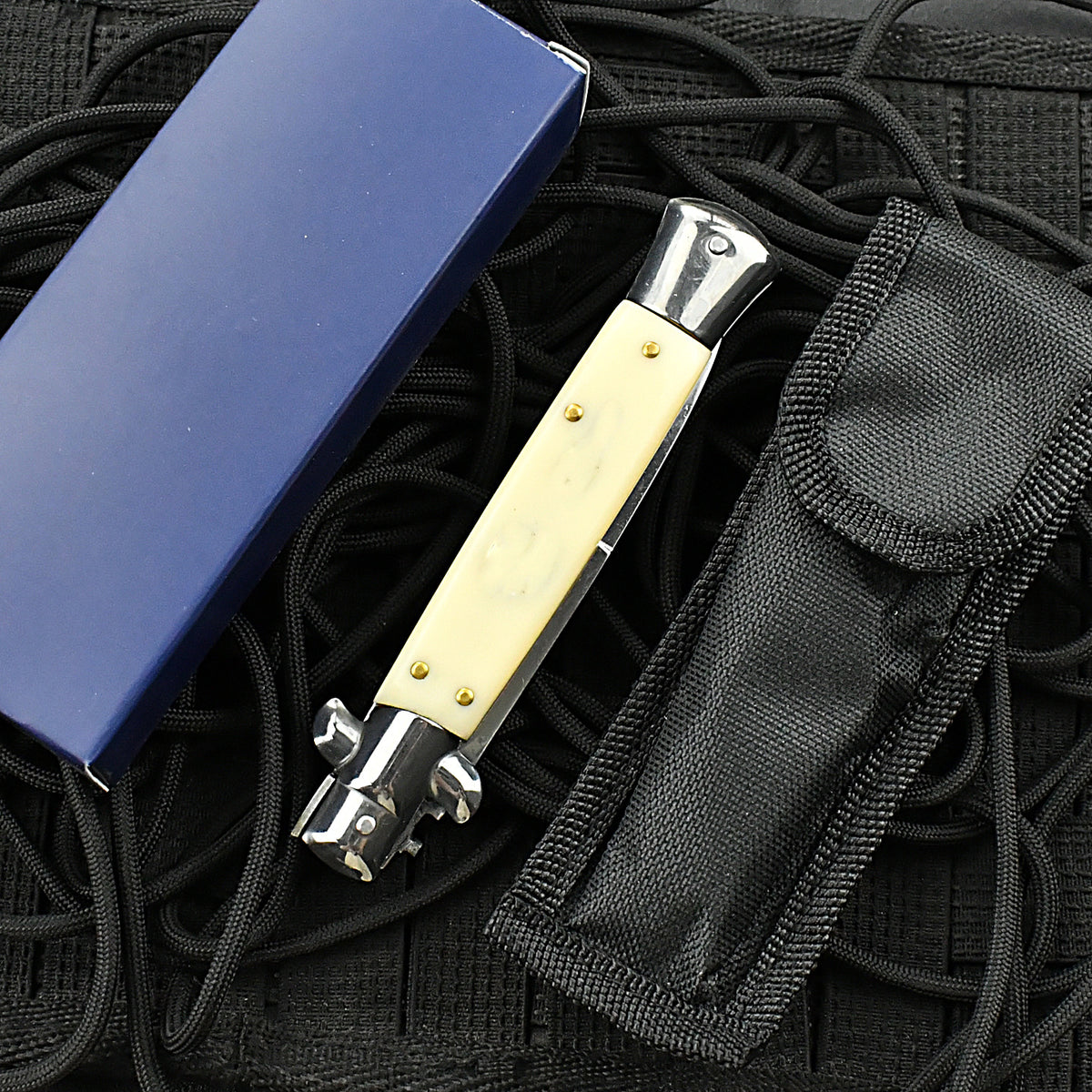 9-Inch Stiletto Automatic Knife – Polished Bayonet-Style Blade