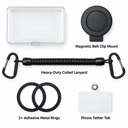 Tactical Magnetic Quick-Release Phone Mount — EDC Belt & Backpack Holster with Anti-Drop Coil Lanyard