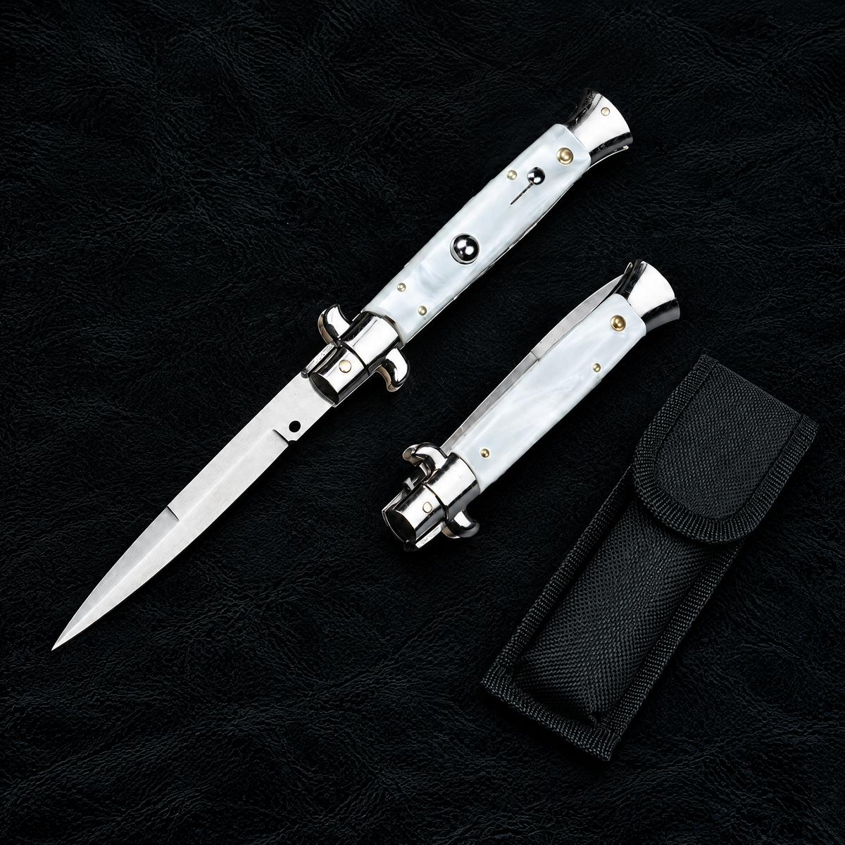 9-Inch Stiletto Automatic Knife – Polished Bayonet-Style Blade