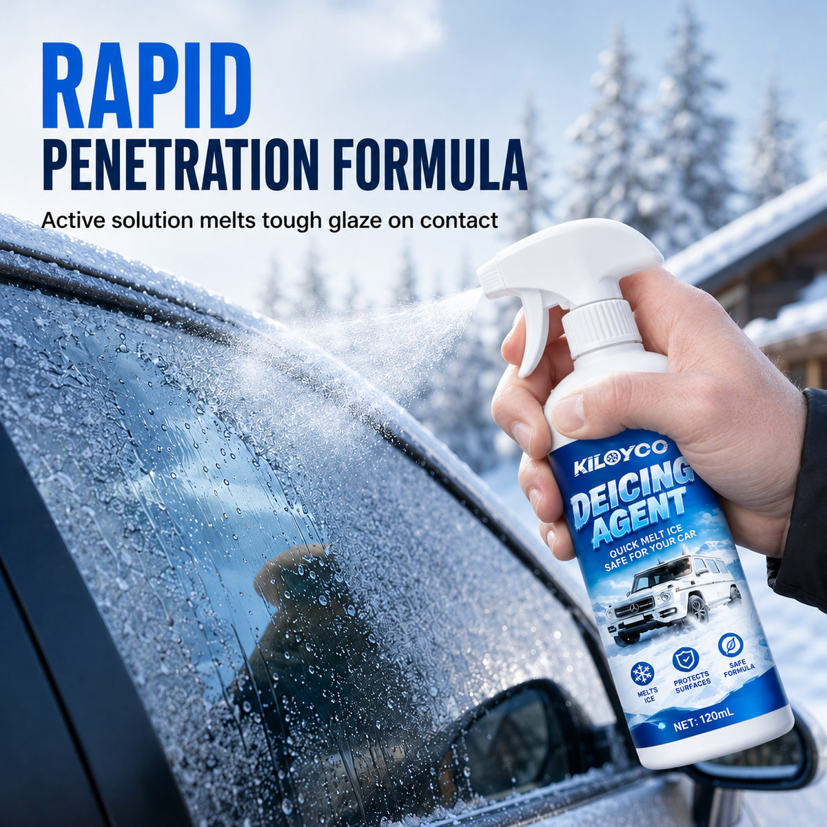 Car Windshield Deicer Spray-Instantly melts ice and frost, fast-acting anti re-freezing formula, works for windshields, windows, mirrors & locks