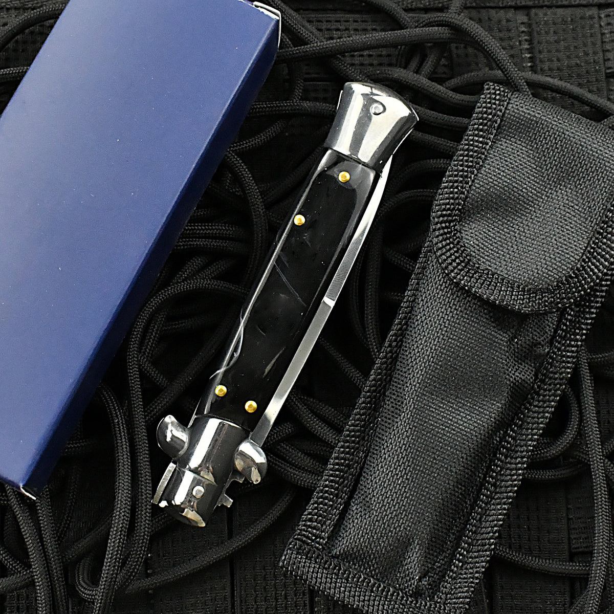 9-Inch Stiletto Automatic Knife – Polished Bayonet-Style Blade