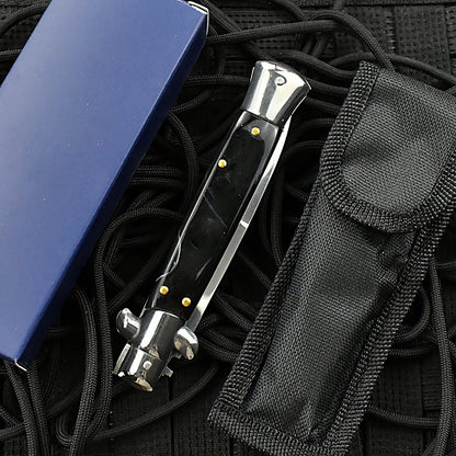 9-Inch Stiletto Automatic Knife – Polished Bayonet-Style Blade